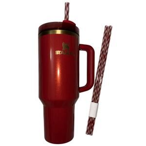 Stanley Scarlet Tinsel 40oz Red Holiday Quencher Tumbler Extra Straws Christmas
